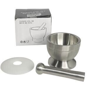 18/8 Stainless Steel Mortar & Pestle Spice Grinder Pill Crusher Herb Bowl Cover